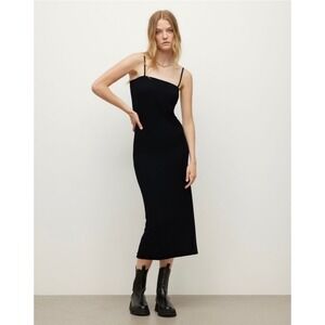NEW AllSaints Charlie Midi Dress Black Square Neck Bodycon US 2